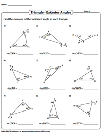 Angle Sum Property and Exterior Angle Theorem | Triangle Worksheets