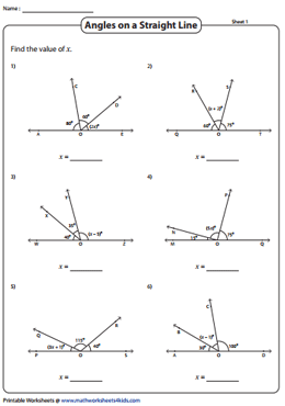 Angles on a Straight Line Worksheets