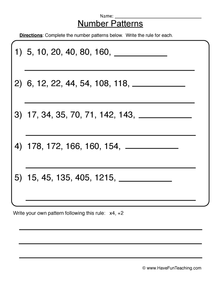 Finding Number Patterns Worksheet - Have Fun Teaching - Worksheets Library