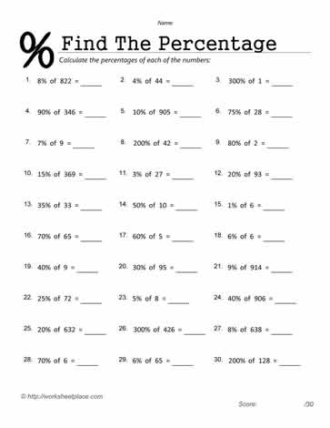 Find the Percentage Worksheets