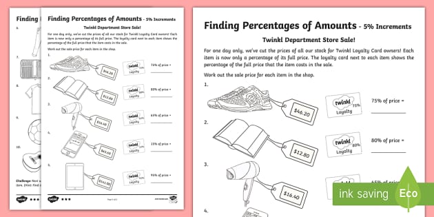 finding percentages worksheet for 6th