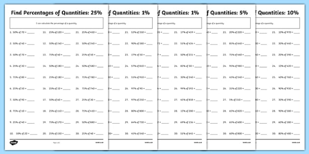 finding percentages worksheet for 6th
