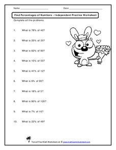 Find Percentages of Numbers - Independent Practice Worksheet ...
