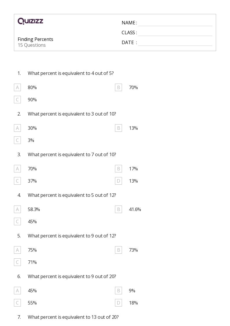 finding percentages worksheet