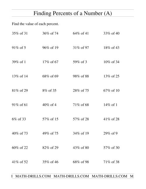 Finding Percents of a Number (A)