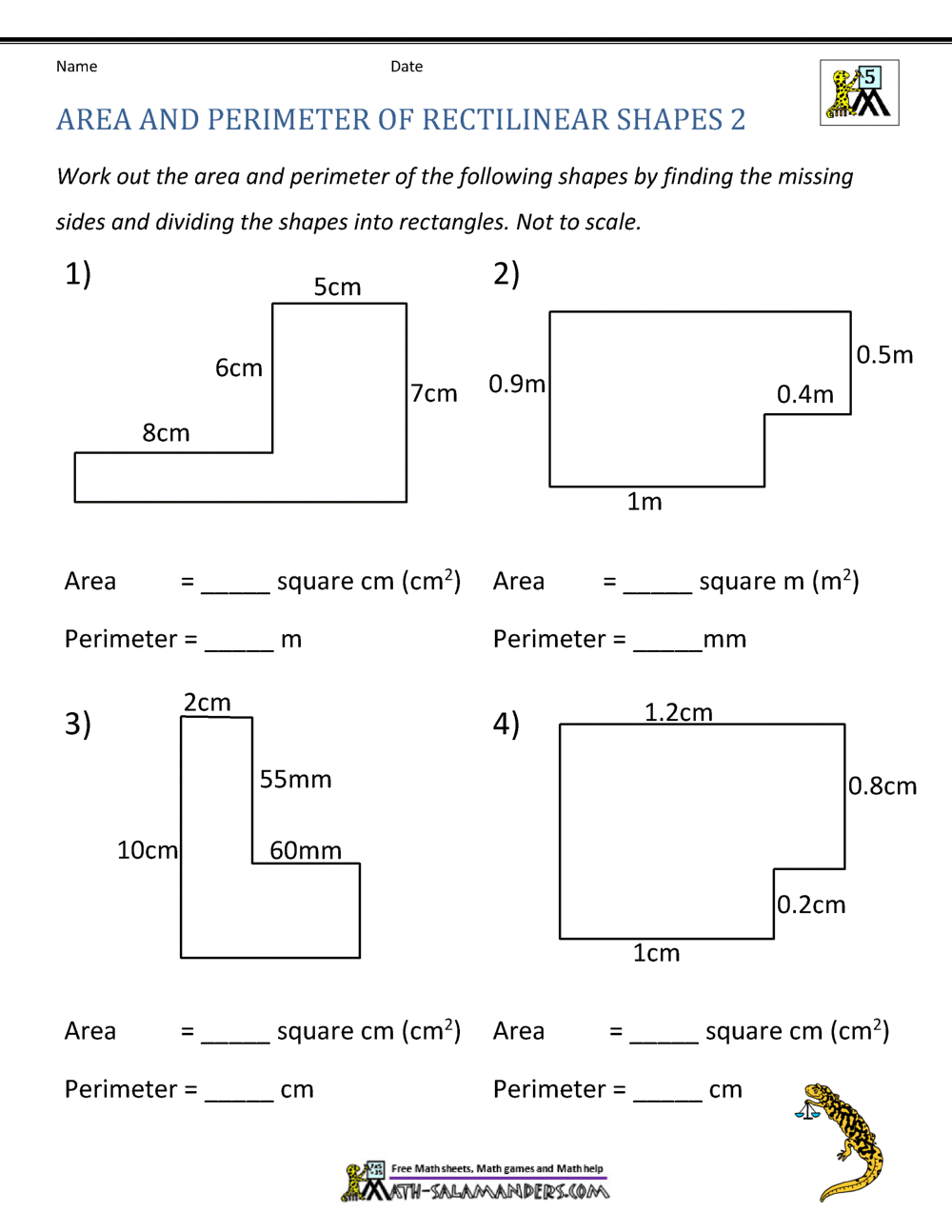 finding perimeter and area worksheet
