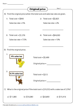 finding sales tax worksheet