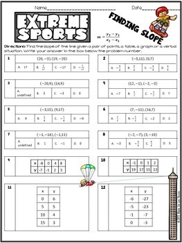 finding slope from tables worksheet