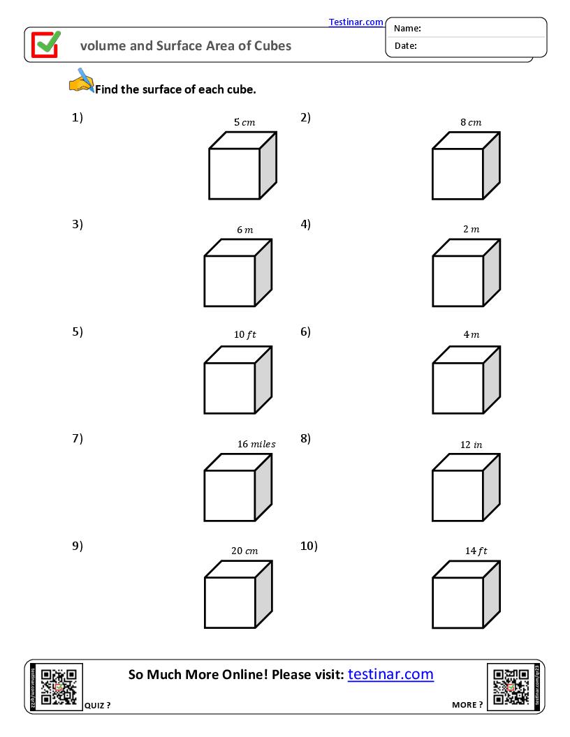 volume and Surface Area of Cubes worksheets
