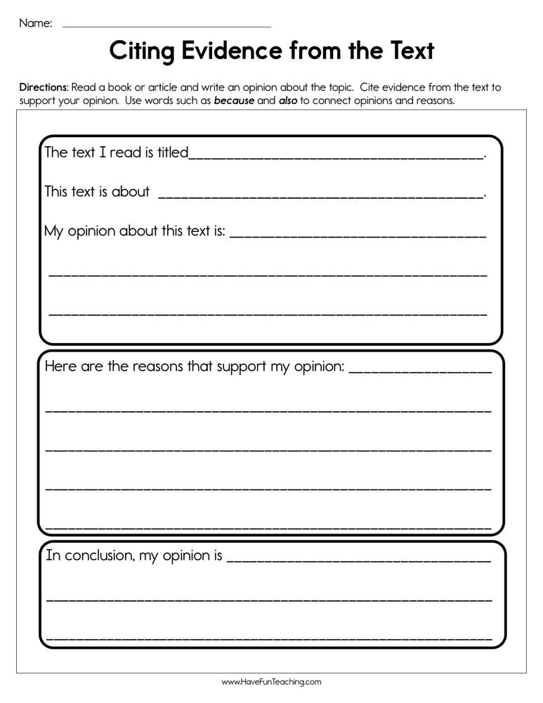 Citing Evidence from the Text Worksheet  