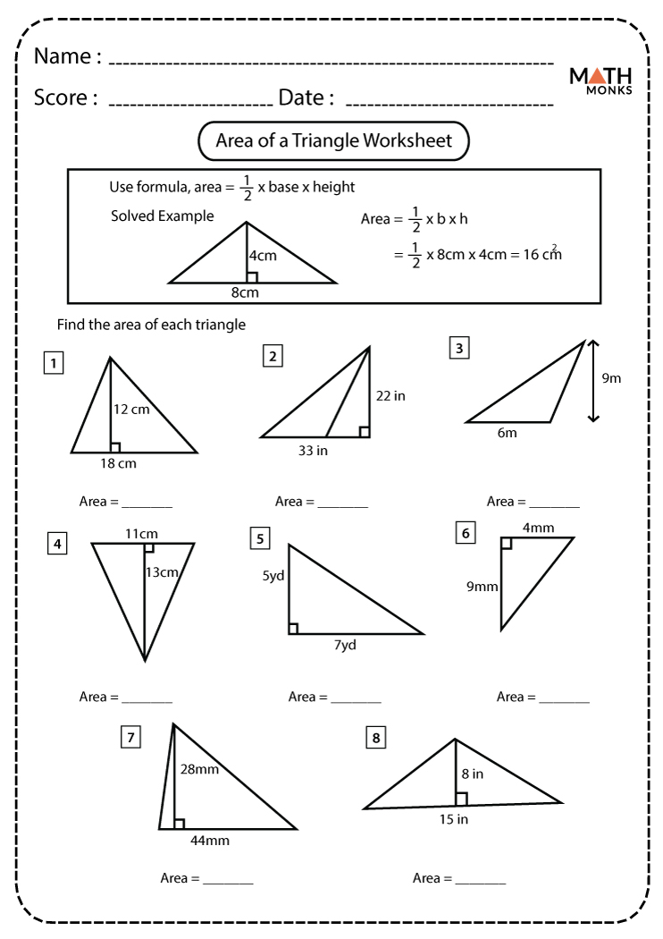finding the area of a triangle worksheet