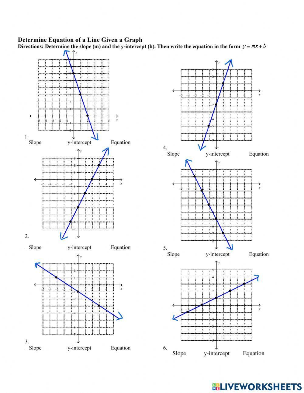 Determine the equation of a line from a graph worksheet | Live ...