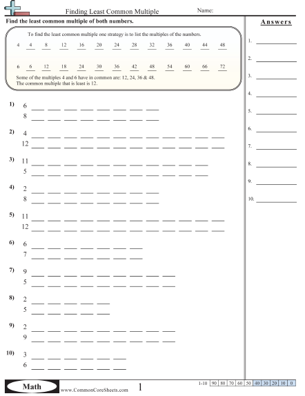 finding the least common denominator worksheet