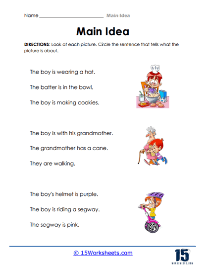 finding the main idea worksheet