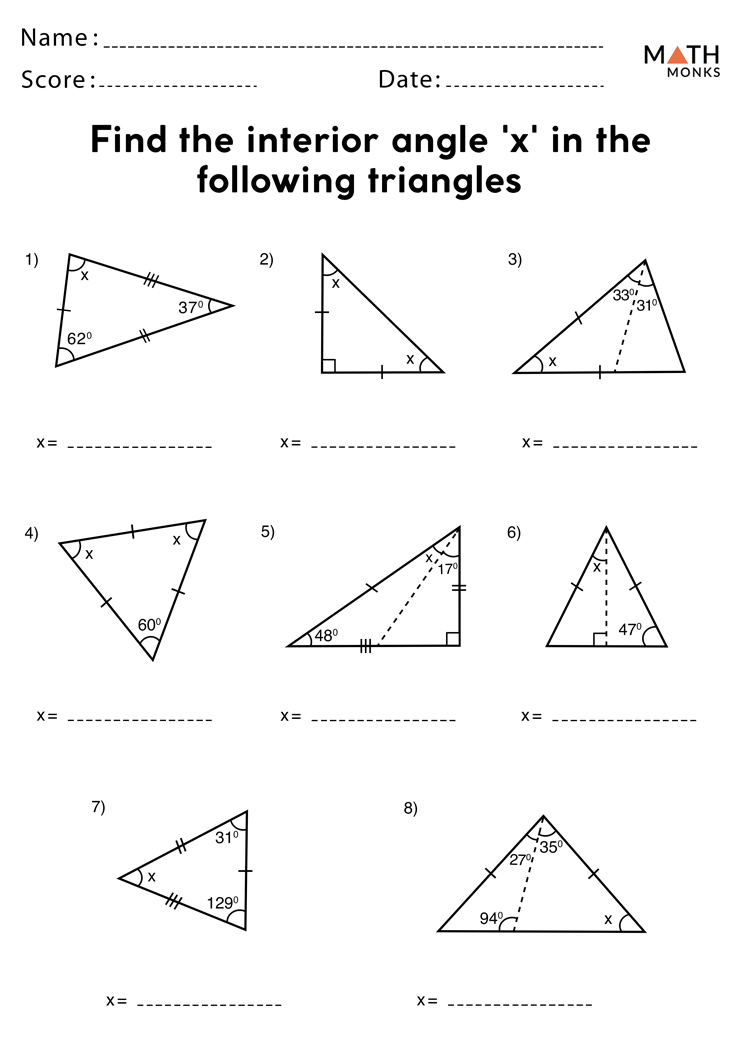 finding the missing angle of a triangle worksheet