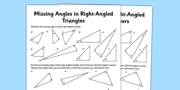 finding the missing angle of a triangle worksheet