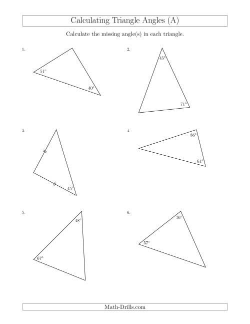 Calculating Angles of a Triangle Given the Other Angle(s) (A)