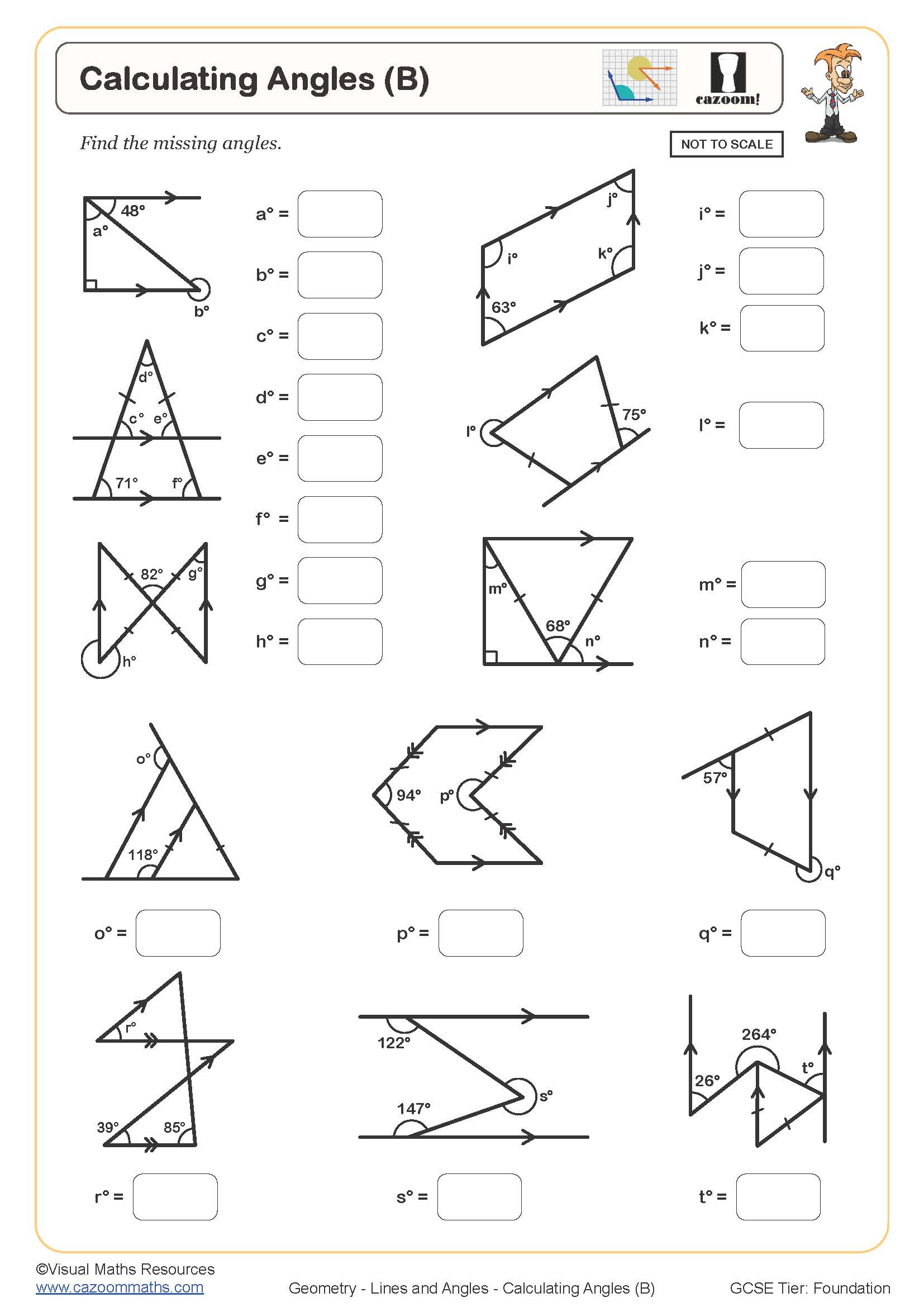 Calculating Angles (B) Worksheet | Cazoom Maths Worksheets