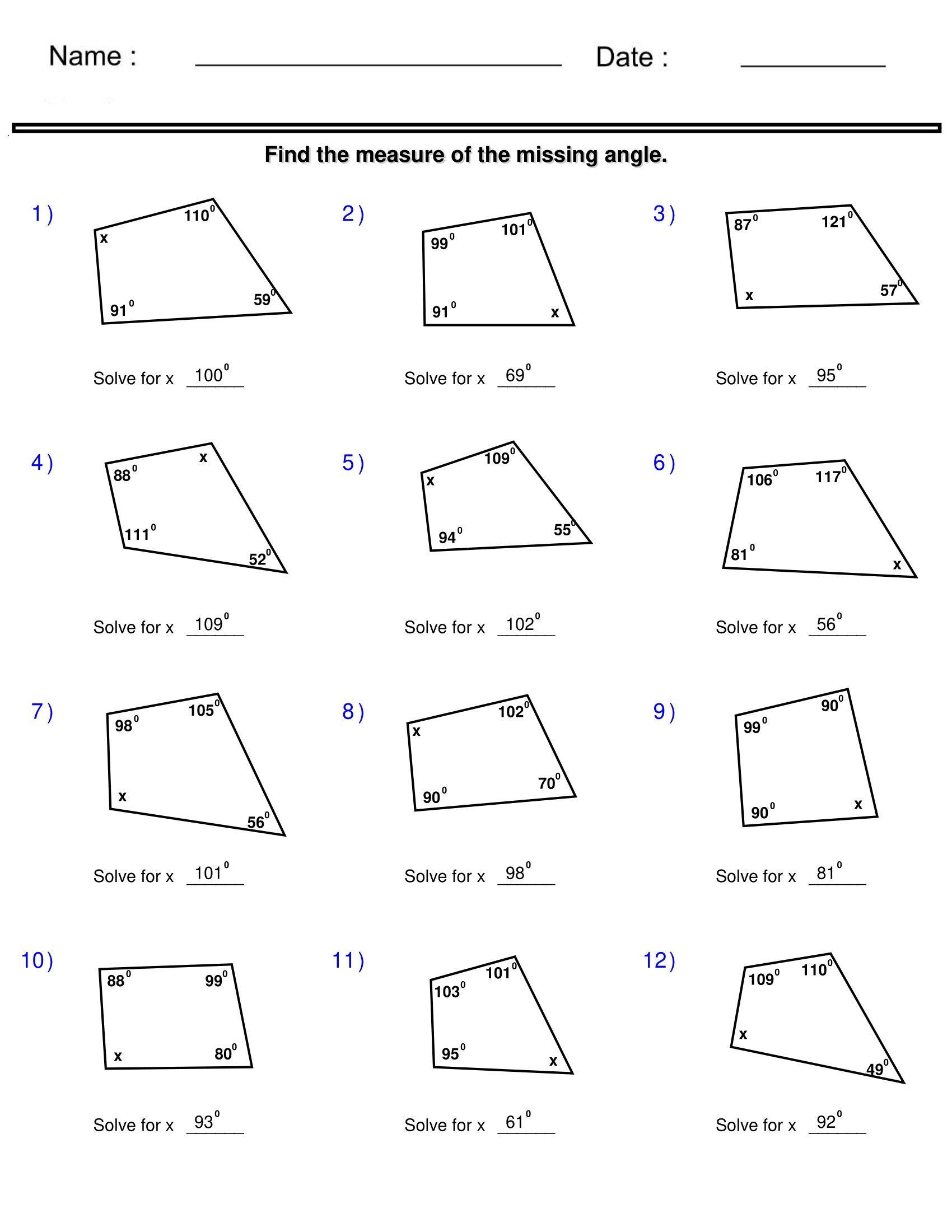 Find the measure of the missing angle - Quadrilaterals and ...