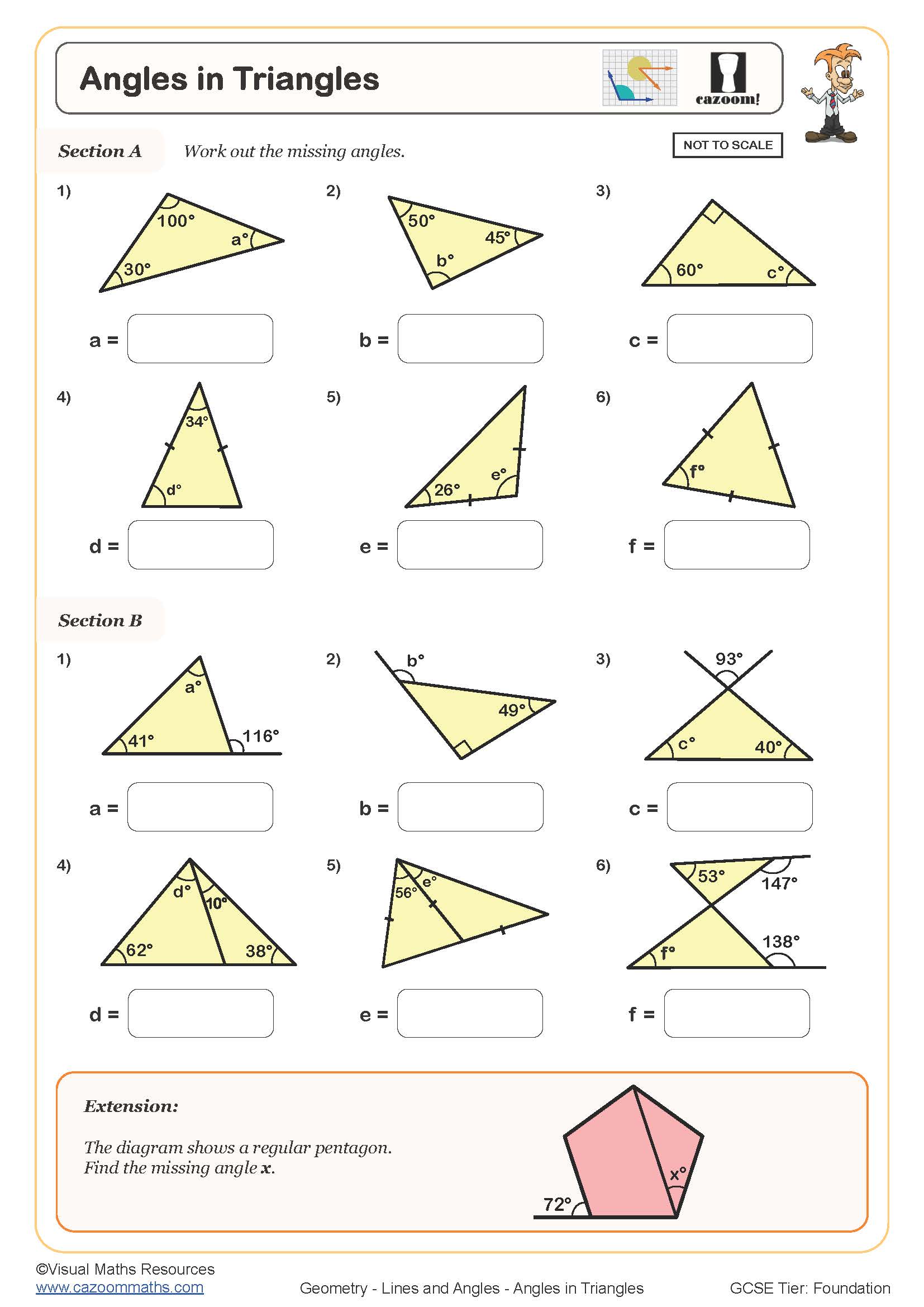 Angles in Triangles Free Worksheet | Printable PDF Worksheets