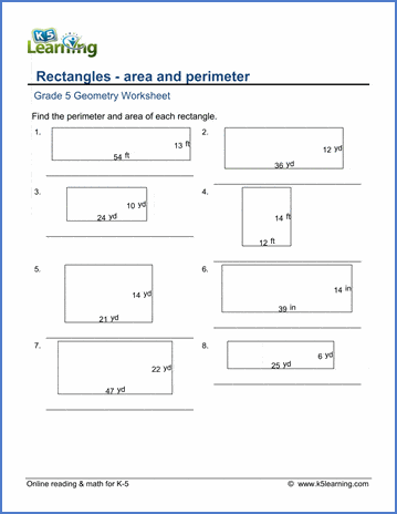 Area &  perimeter of rectangles - Grade 5 geometry worksheets | Worsheets library...