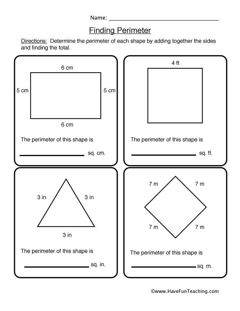 Finding Shape Perimeter Worksheet  