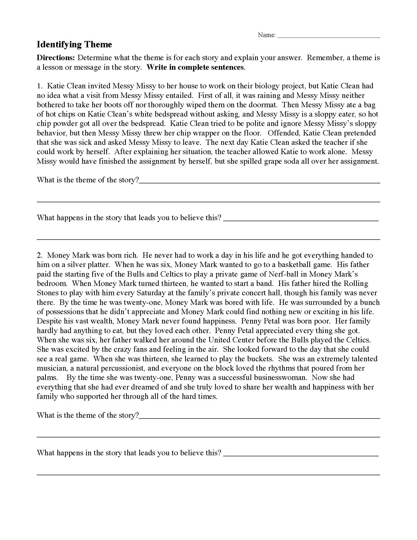 Theme Worksheet 1 | Reading Activity