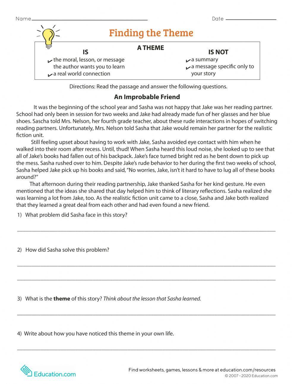 Finding Theme Worksheet Live Worksheets Worksheets Library