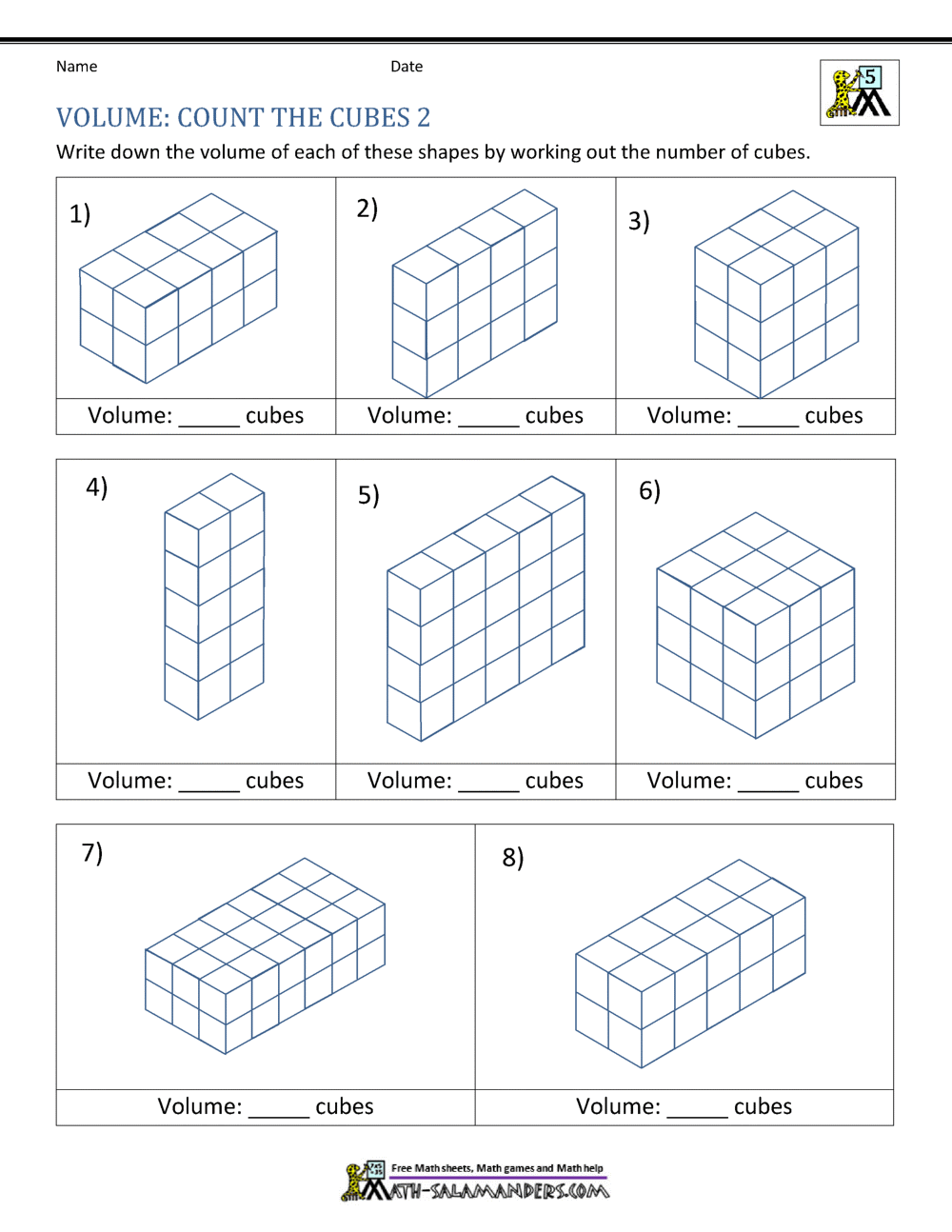 finding volume of a cube worksheet