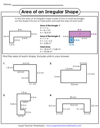 Areas of Irregular Shapes (Rectilinear Figures): Worksheets