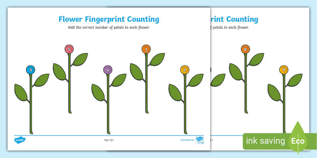 Flower Fingerprint Counting Worksheet / Worksheet Pack