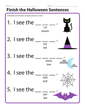 Finish the Halloween Sentences | Interactive Worksheet 