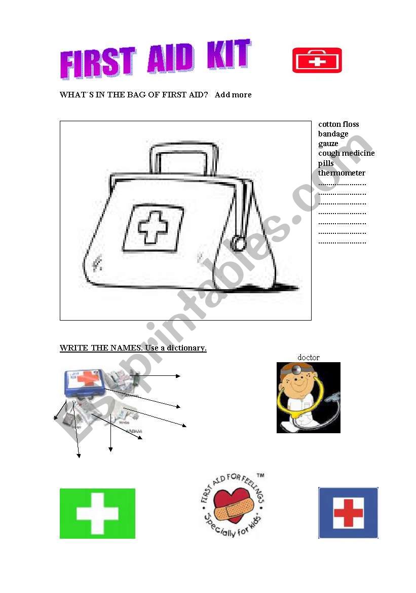 English worksheets: First aid kit