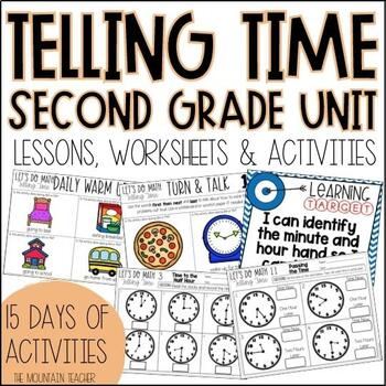 Telling Time Worksheets 2nd Grade Math Unit for Time to 5 Minutes ...