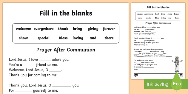 Prayer After Communion Fill in the blanks Worksheet / Worksheet
