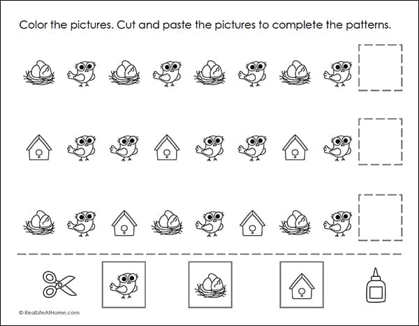 Cut and Paste Spring Math Patterns Printable Worksheets Packet