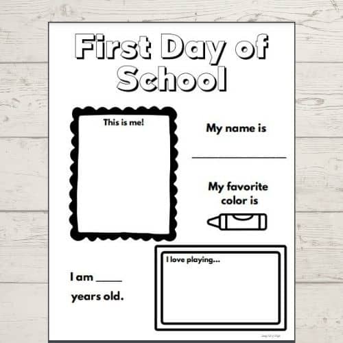 first day of kindergarten worksheet