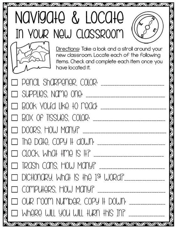 first day of school worksheet high school