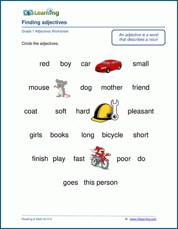 first grade adjective worksheet