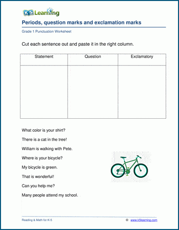 Grade 1 Punctuation Worksheets | Worsheets library