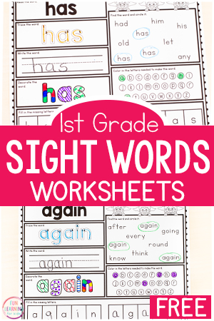 Free Printable First Grade Sight Word Worksheets