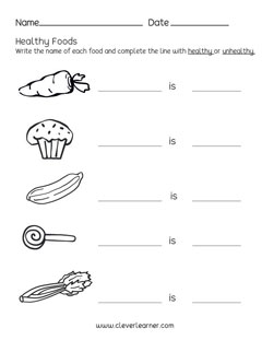 Preschool science worksheets on Healthy Foods