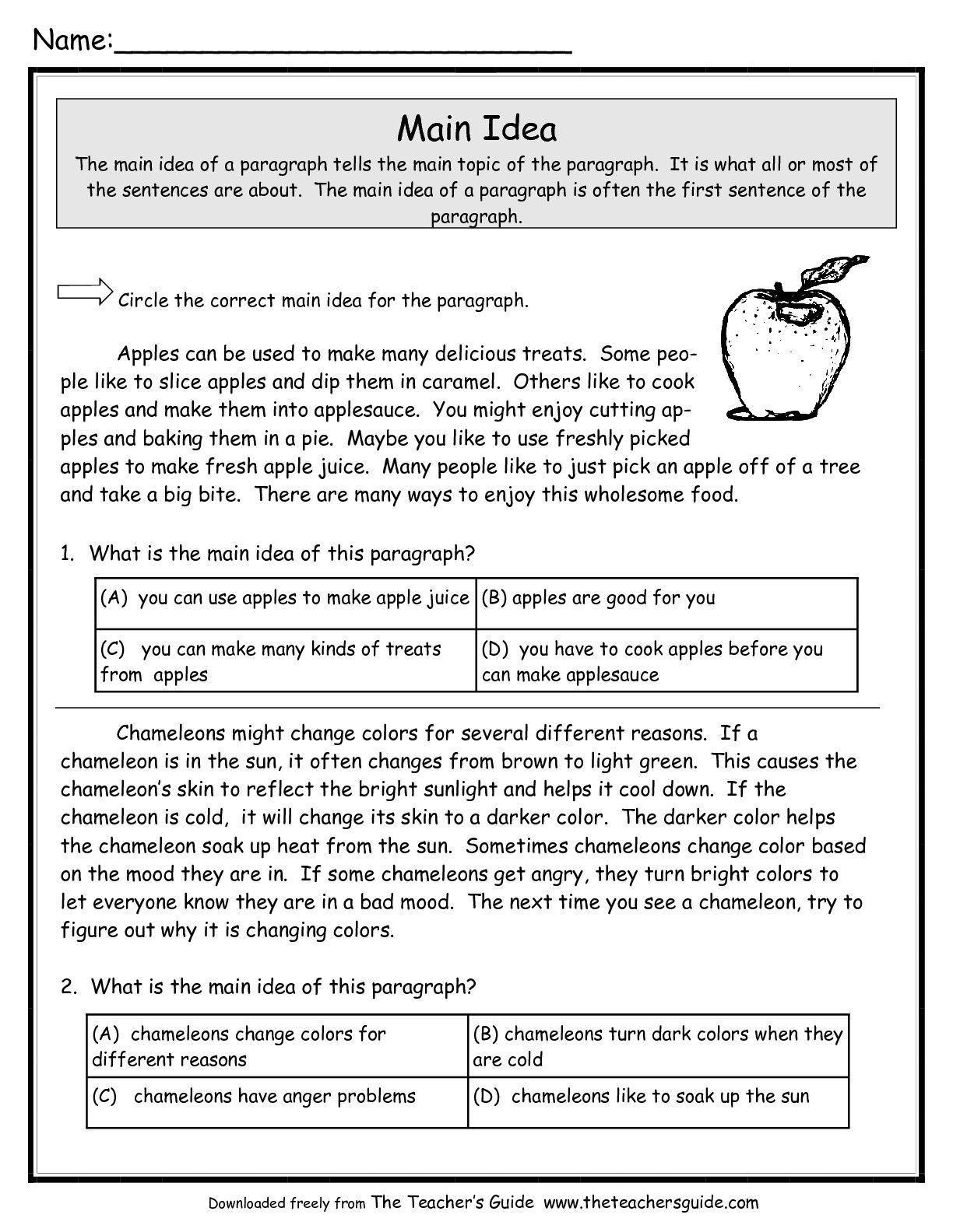 Main Idea Worksheets from The Teachers Guide