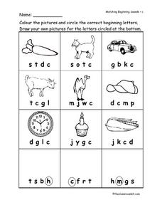 Matching Beginning Sounds: C Worksheet for Pre-K - 1st Grade ...