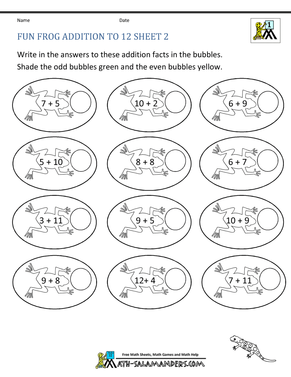 First Grade Addition and Subtraction Facts to 12