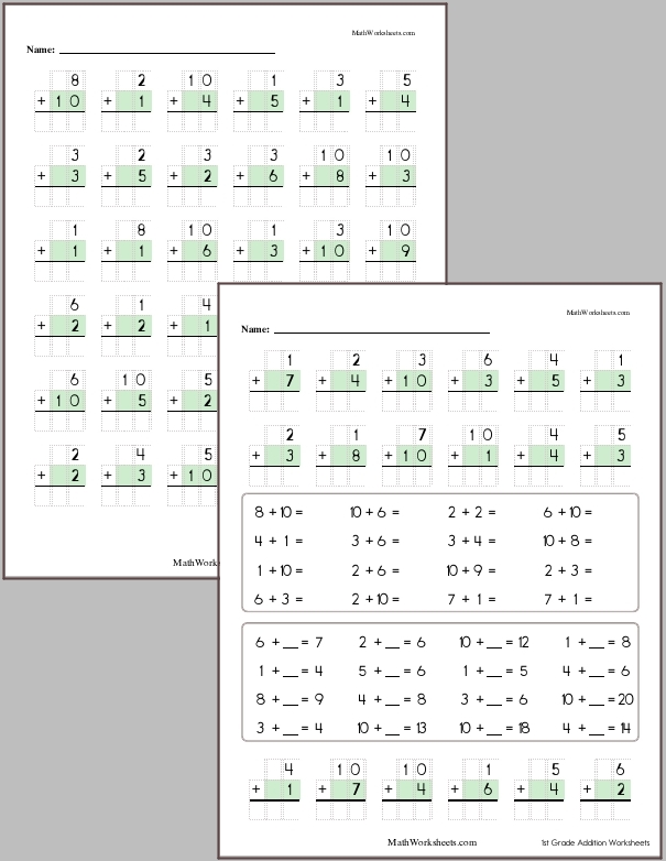Addition Worksheets for 1st Graders - Free with No Login ...
