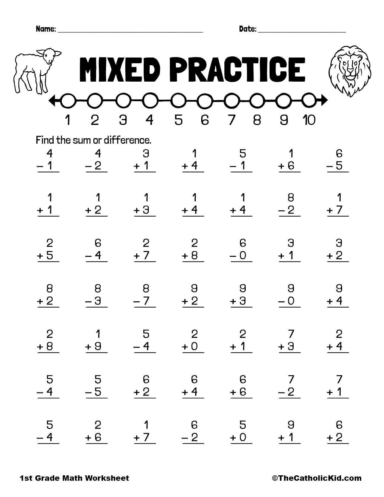 Mixed Addition &  Subtraction Practice - TheCatholicKid.com