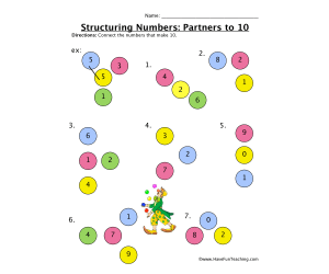 first grade math worksheet partners of 10