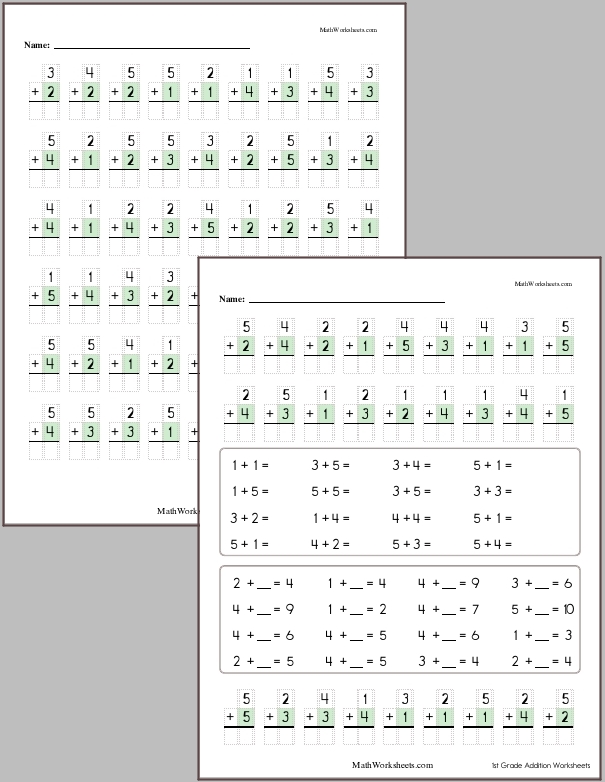 Addition Worksheets for 1st Graders - Free with No Login ...