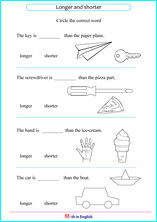 Grade 1 Comparing length &  height math school worksheets for ...
